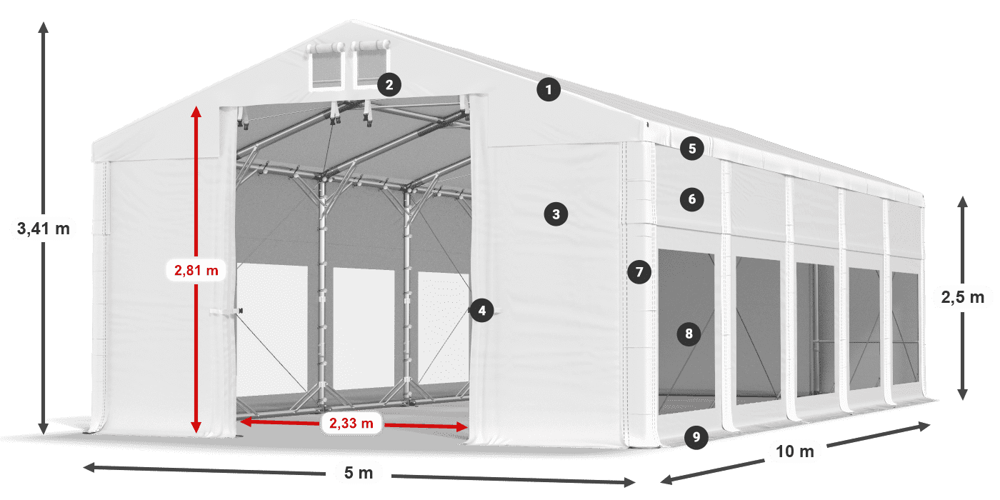 Tetto: MS 580 PVC Pareti: MS 580 PVC 2.5m leggenda
