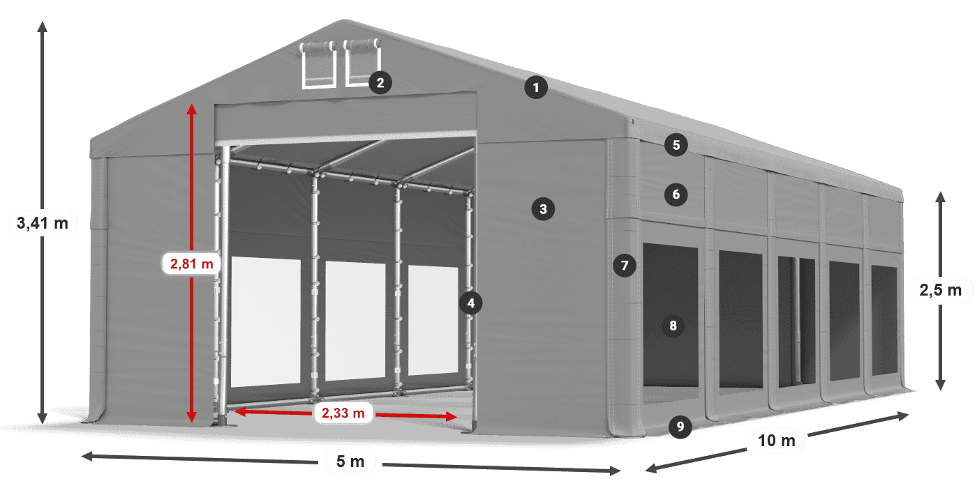 Tetto: MS 580 PVC Pareti: MS 580 PVC 2.5m leggenda