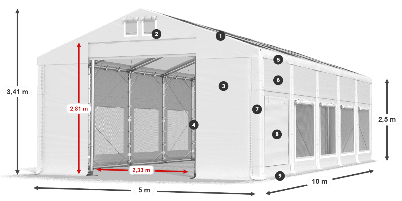 Tetto: MS T 580 PVC Pareti: SD M 500 PVC 2.5m leggenda