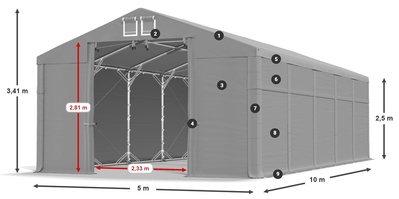Tetto: MS 580 PVC Pareti: SD 500 PVC 2.5m leggenda
