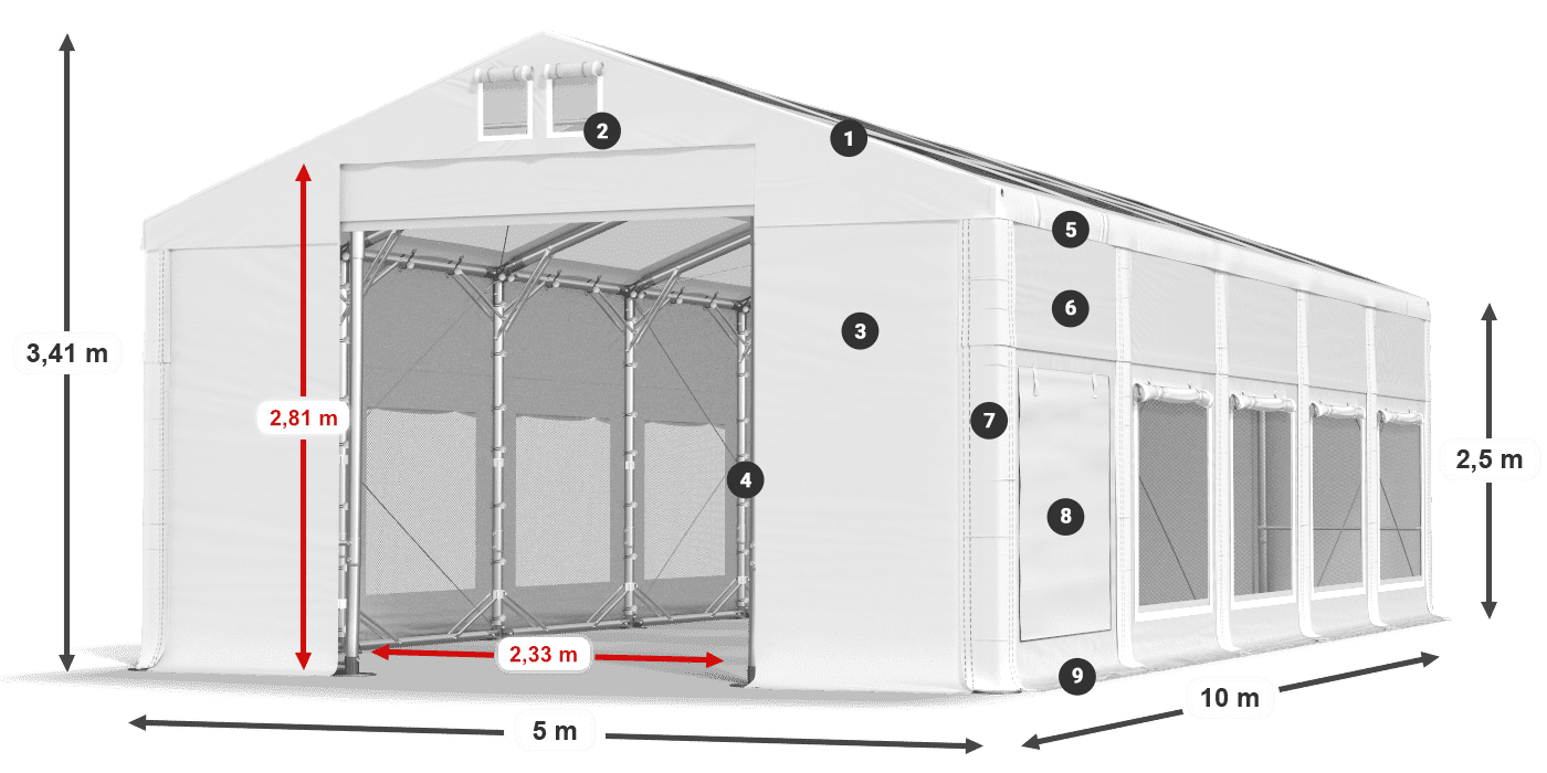 Tetto: MS T 580 PVC Pareti: SD M 500 PVC 2.5m leggenda