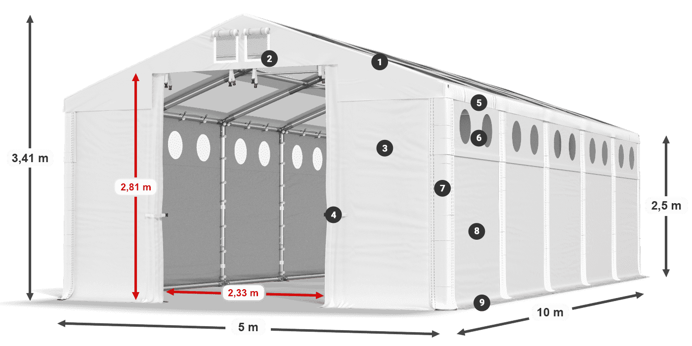 Tetto: MS T 580 PVC Pareti: SD O 500 PVC 2.5m leggenda