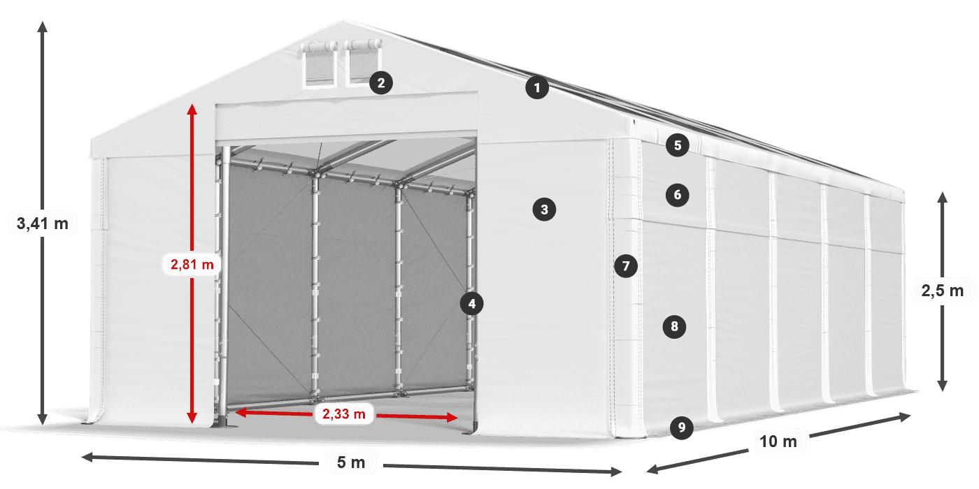 Tetto: MS T 580 PVC Pareti: SD 500 PVC 2.5m leggenda