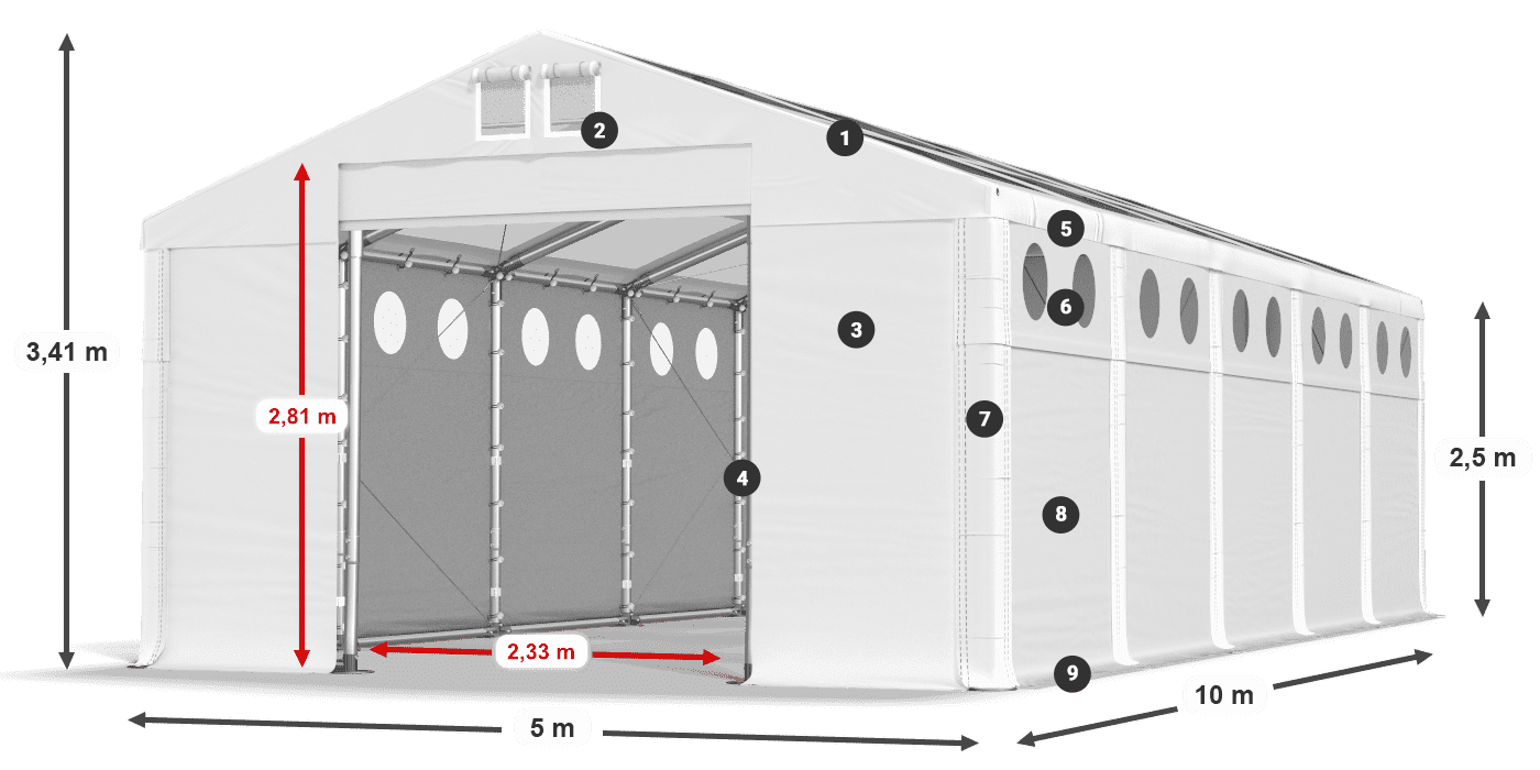Tetto: MS T 580 PVC Pareti: SD O 500 PVC 2.5m leggenda