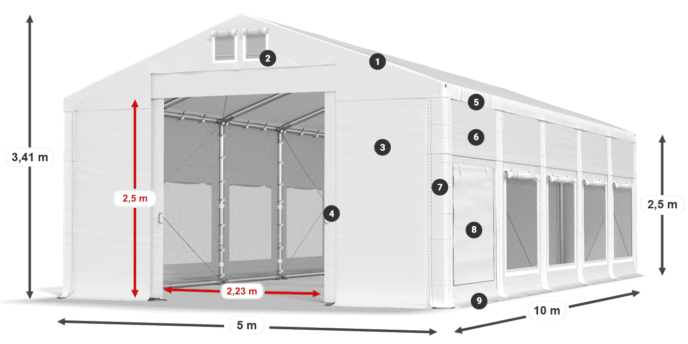 Tetto: MS 580 PVC Pareti: SD M 500 PVC 2.5m leggenda