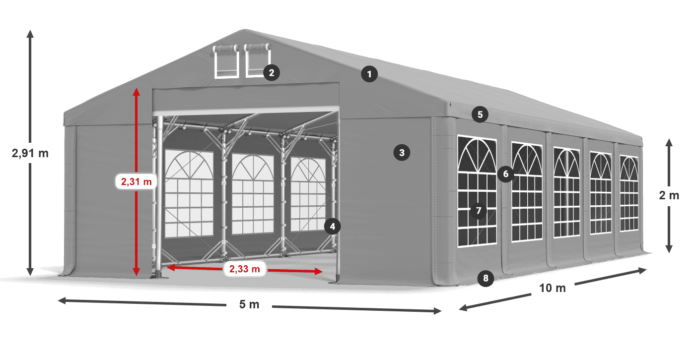 Tetto: FR 620 PVC Pareti: SD 500 PVC 2m leggenda