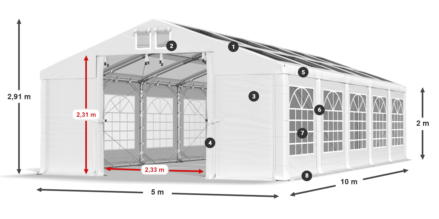 Tetto: MS T 580 PVC Pareti: FR 620 PVC 2m leggenda