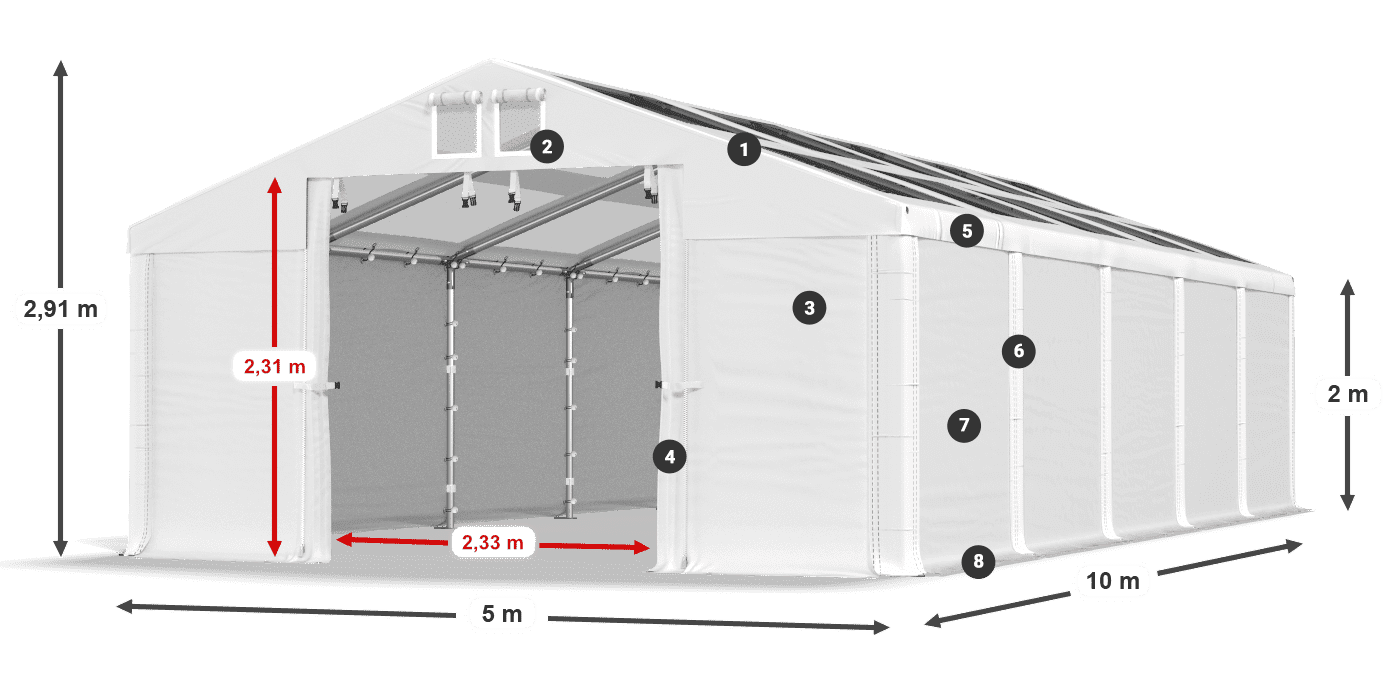 Tetto: MS T 580 PVC Pareti: FR 620 PVC 2m leggenda