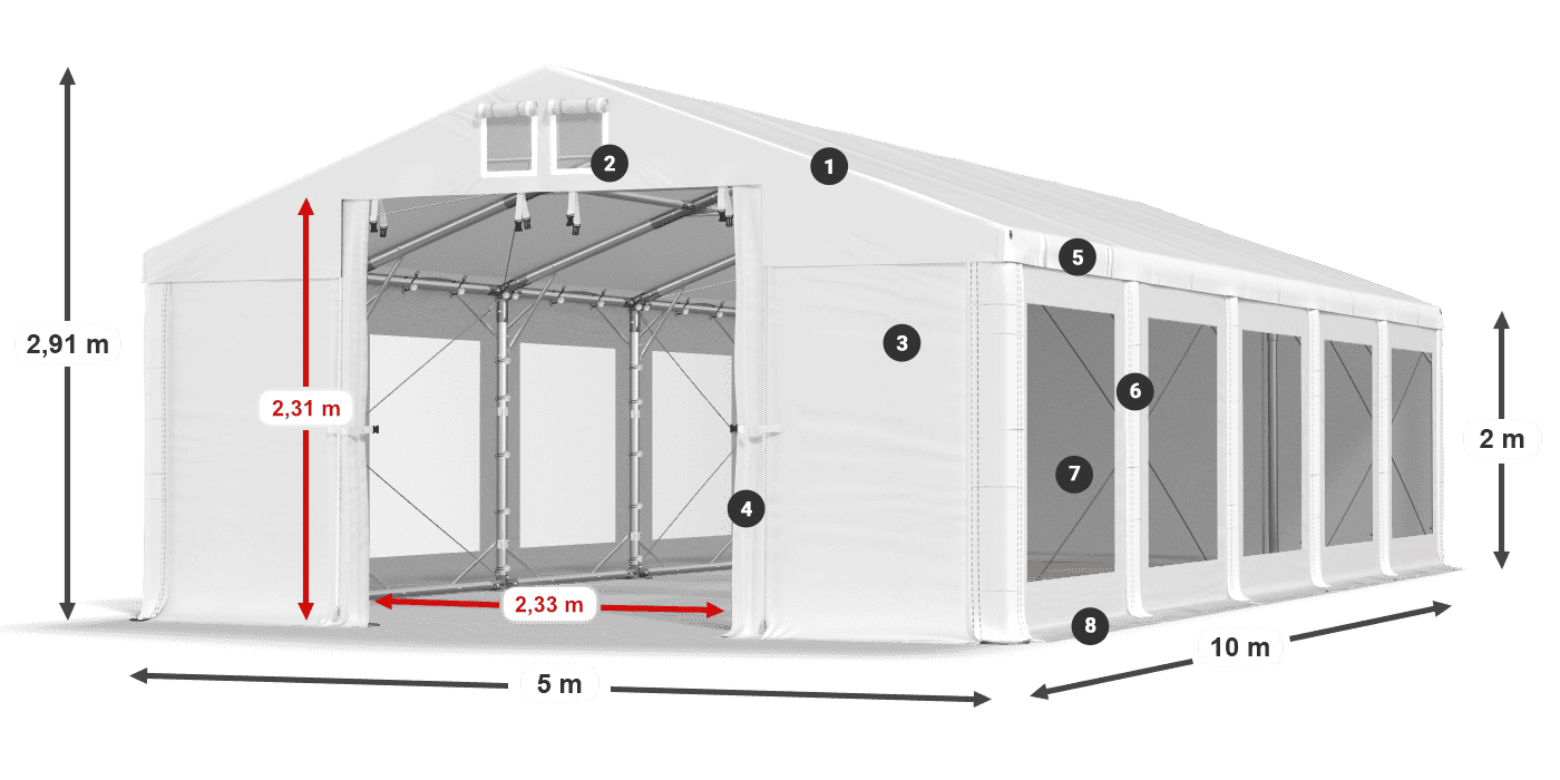Tetto: MS 580 PVC Pareti: MS 580 PVC 2m leggenda