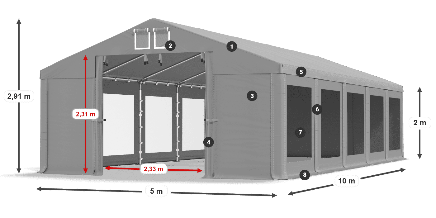Tetto: MS 580 PVC Pareti: MS 580 PVC 2m leggenda