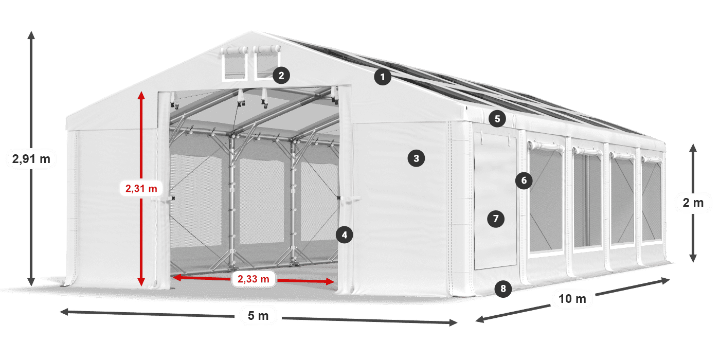 Tetto: MS T 580 PVC Pareti: SDM 500 PVC 2m leggenda