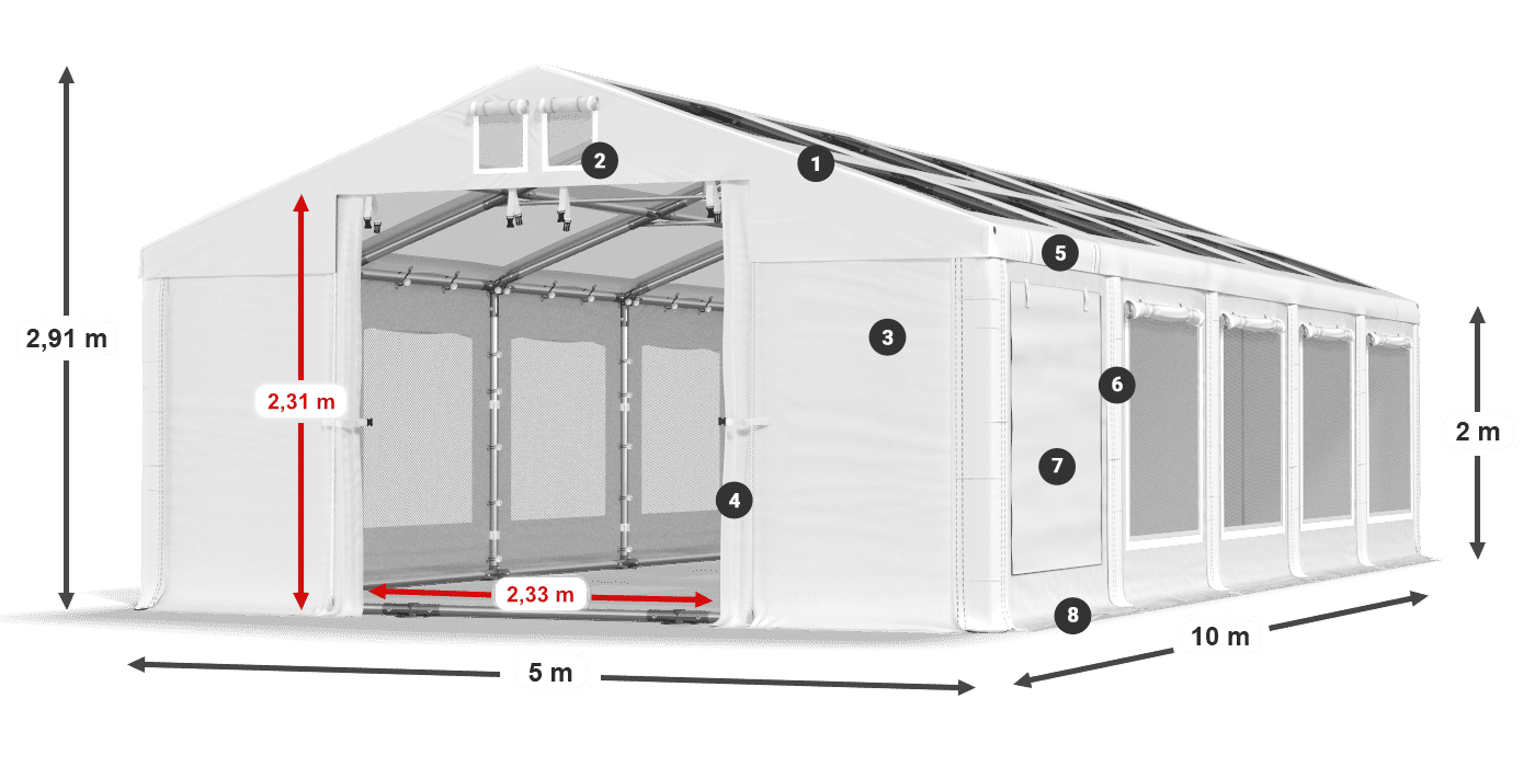 Tetto: MS T 580 PVC Pareti: SDM 500 PVC 2m leggenda