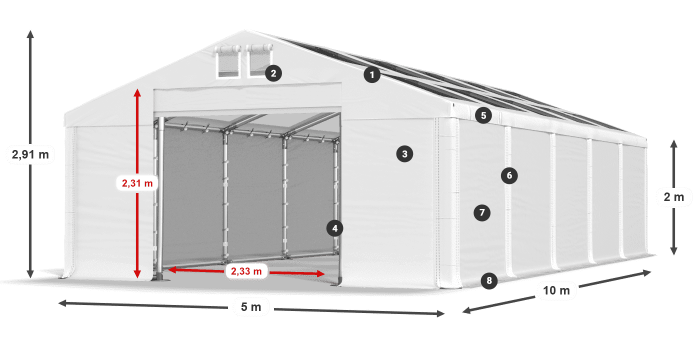 Tetto: MS T 580 PVC Pareti: SD 500 PVC 2m leggenda