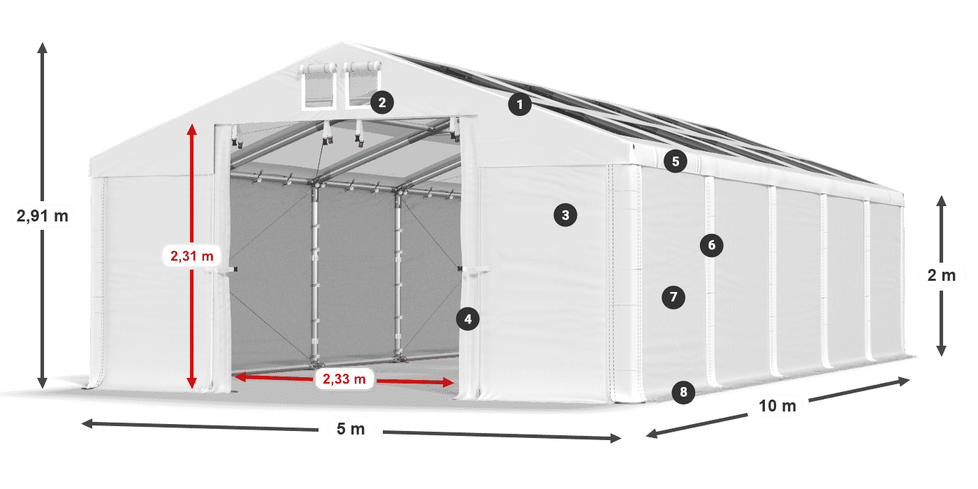 Tetto: MS T 580 PVC Pareti: SD 500 PVC 2m leggenda