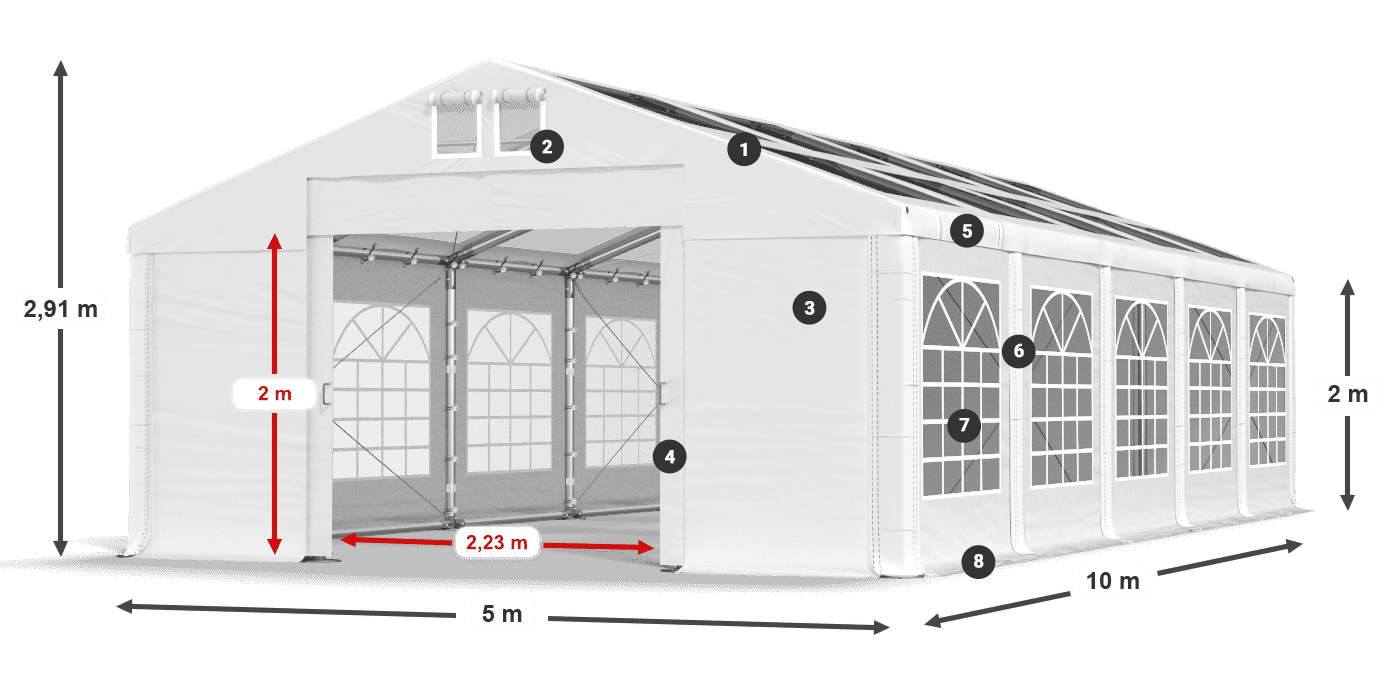 Tetto: MS 580 PVC Pareti: SD 500 PVC 2m leggenda