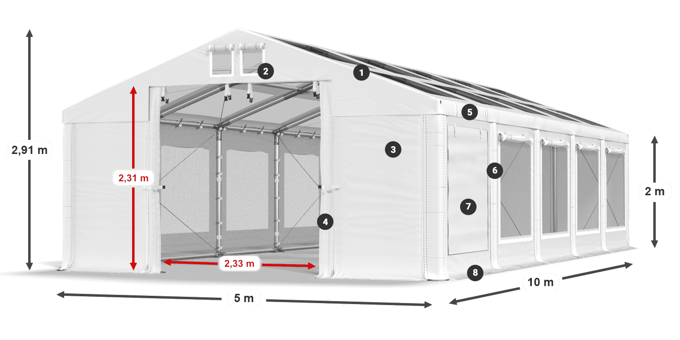 Tetto: MS T 580 PVC Pareti: SDM 500 PVC 2m leggenda