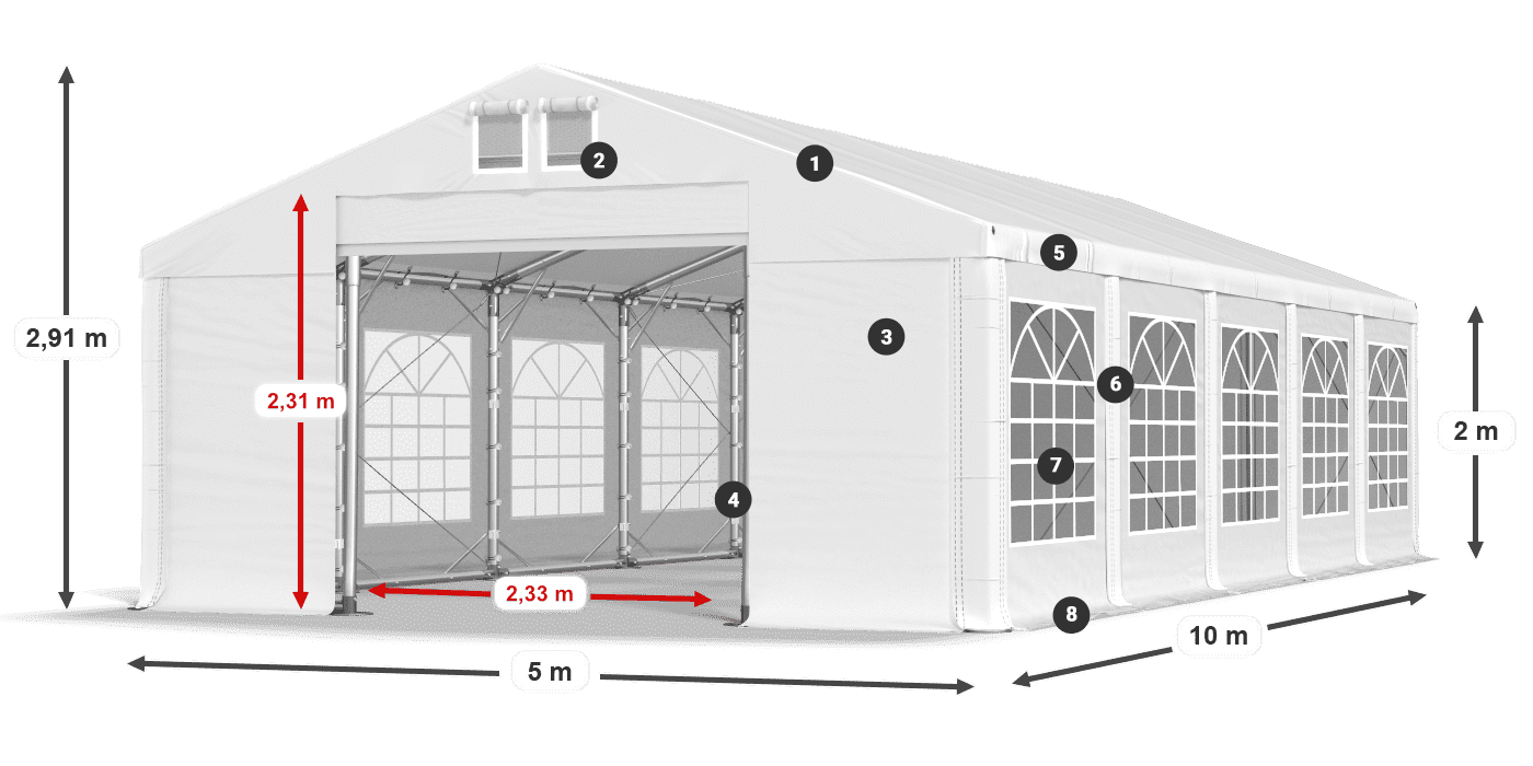 Tetto: SD 5. PVC Pareti: FR 620 PVC leggenda 2m