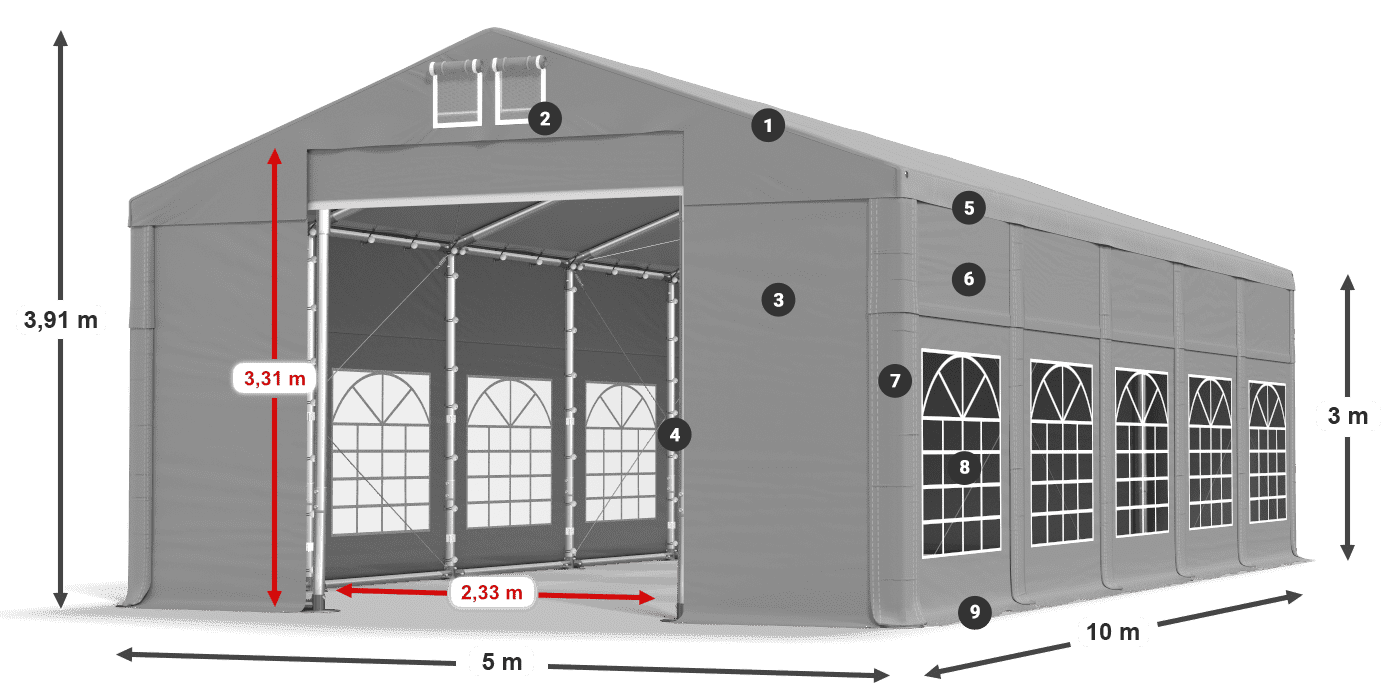 Tetto: FR 620 PVC Pareti: SD 500 PVC 3m leggenda