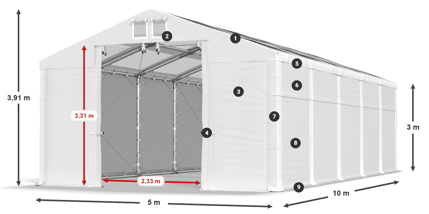 Tetto: MS T 580 PVC Pareti: FR 620 PVC 3m leggenda