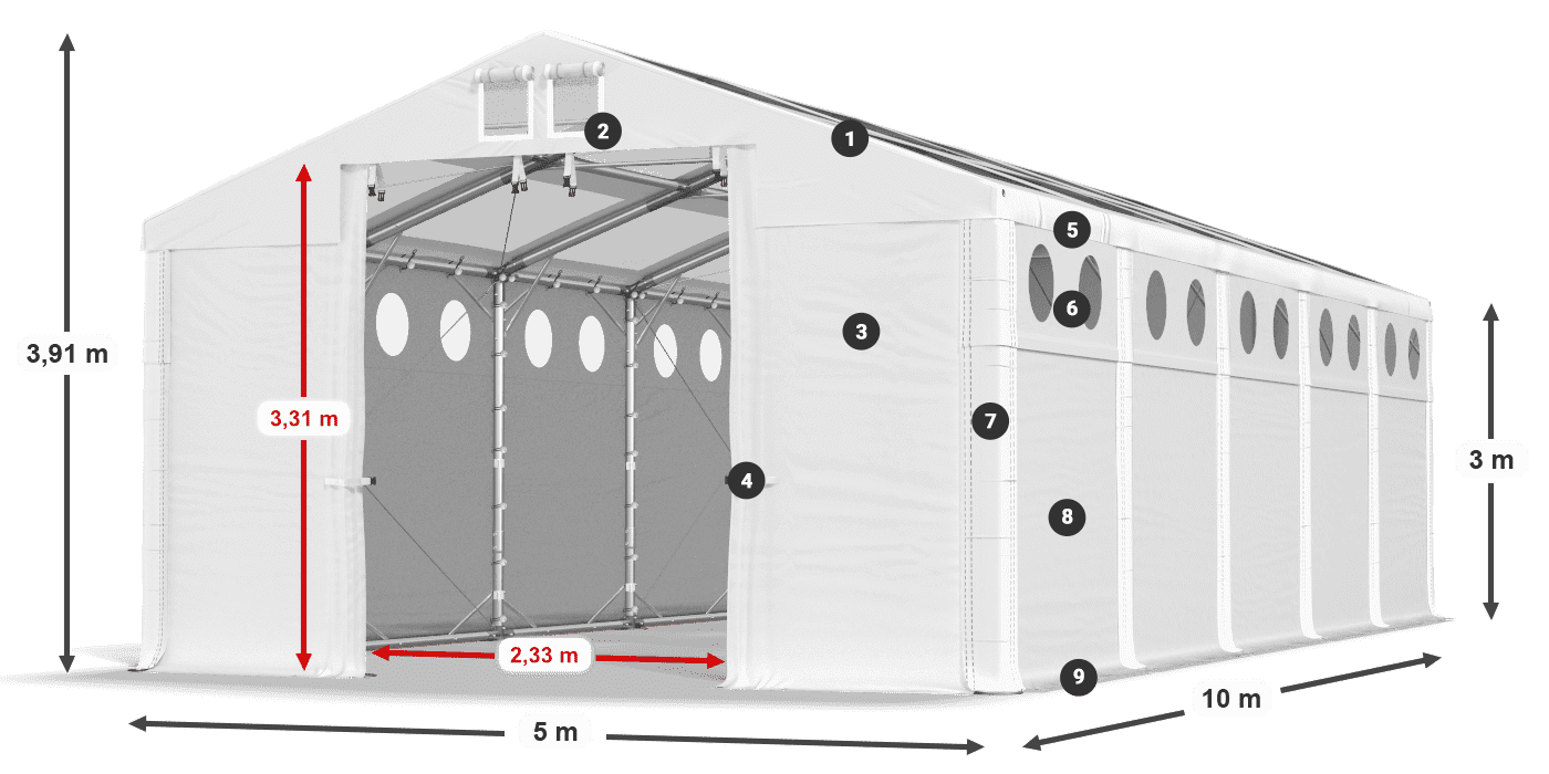 Tetto: MS T 580 PVC Pareti: MS O 580 PVC 3m leggenda