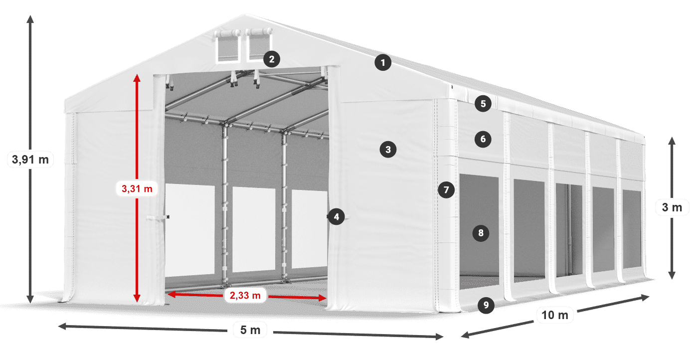 Tetto: MS 580 PVC Pareti: MS 580 PVC 3m leggenda