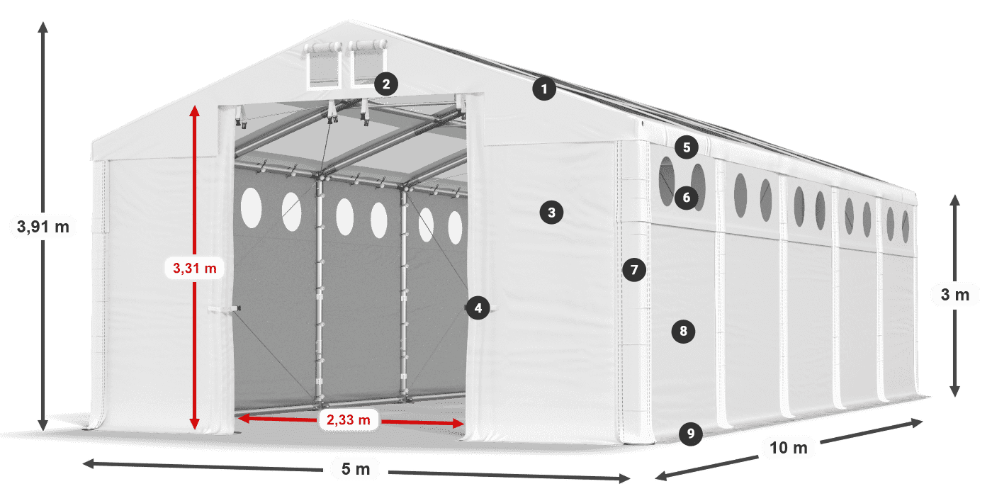 Tetto: MS T 580 PVC Pareti: MS O 580 PVC 3m leggenda