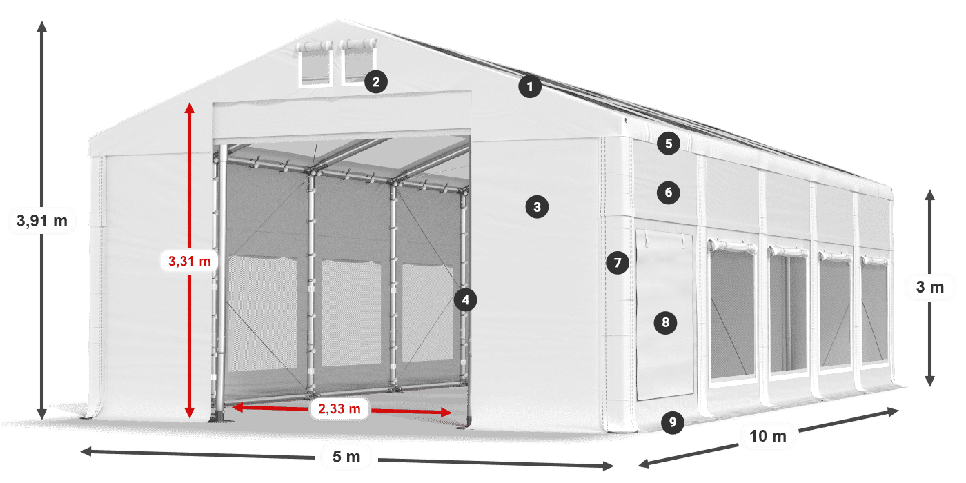 Tetto: MS T 580 PVC Pareti: SD M 500 PVC 3m leggenda