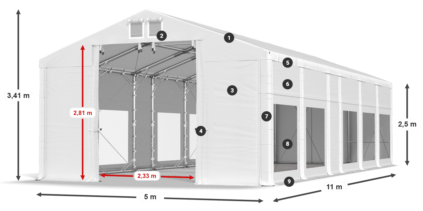 Tetto: FR 620 PVC Pareti: MS 580 PVC 2.5m leggenda