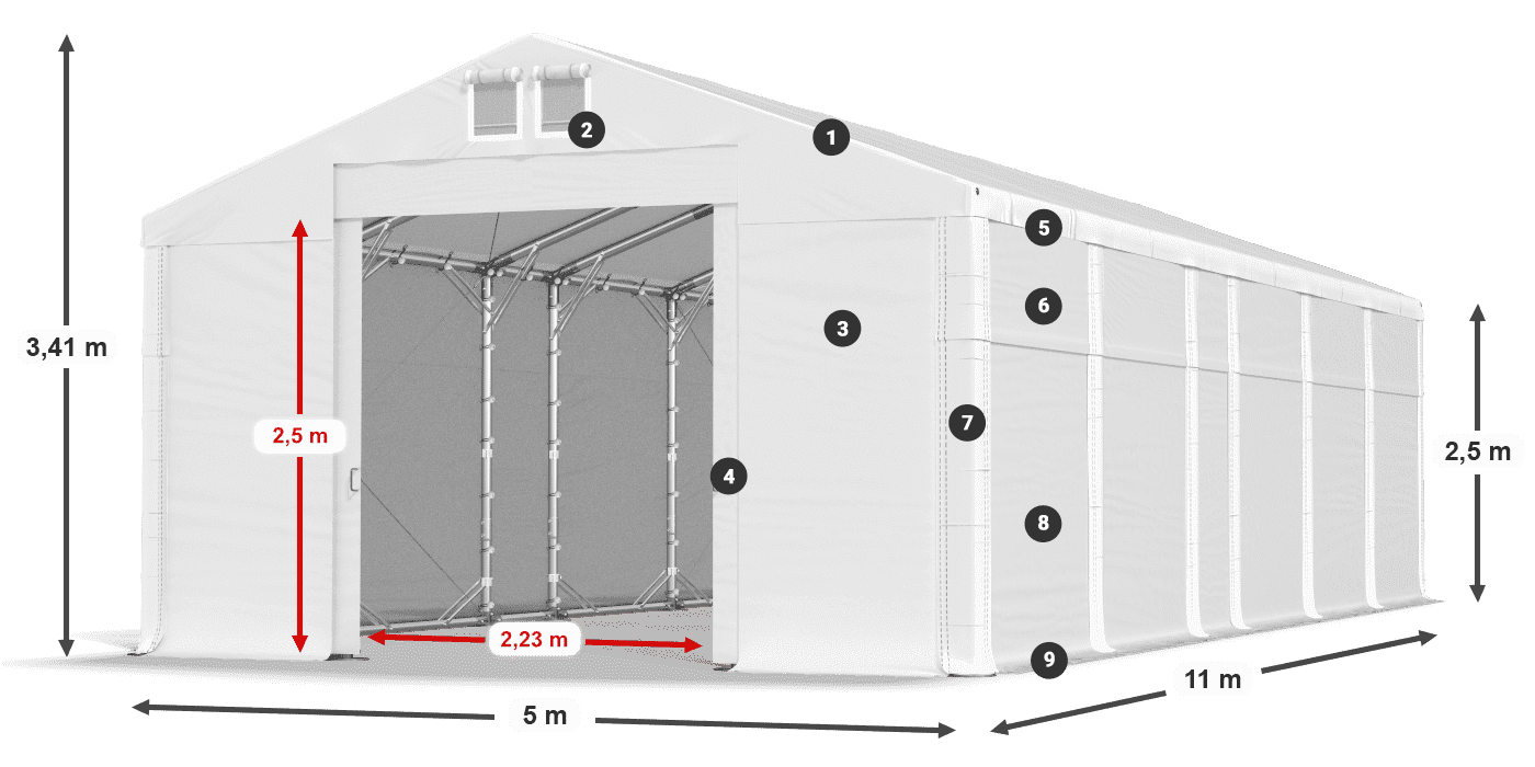 Tetto: FR 620 PVC Pareti: SD 500 PVC 2.5m leggenda