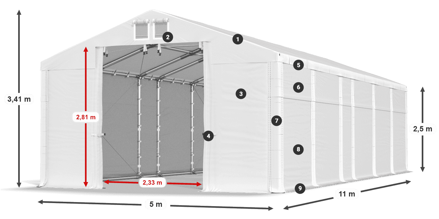 Tetto: FR 620 PVC Pareti: SD 500 PVC 2.5m leggenda