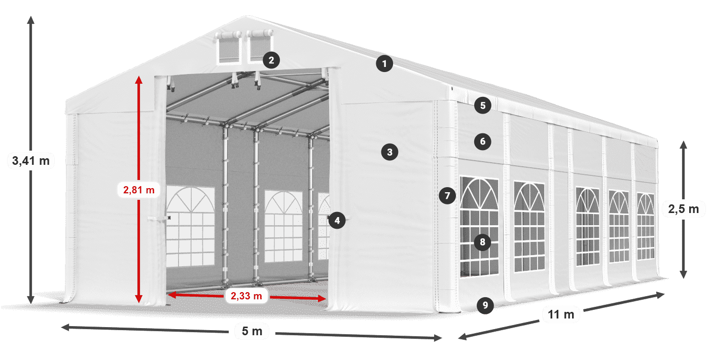 Tetto: MS 580 PVC Pareti: FR 620 PVC 2.5m leggenda
