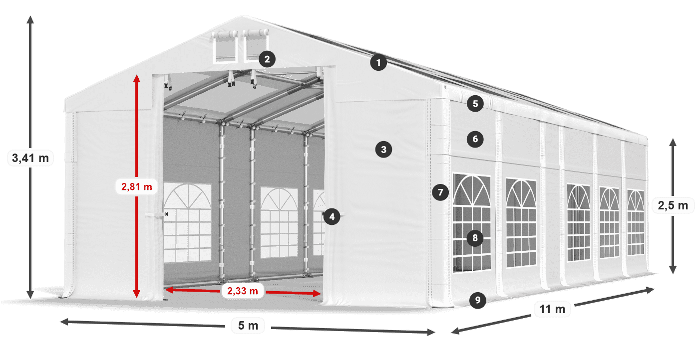 Tetto: MS T 580 PVC Pareti: FR 620 PVC 2.5m leggenda
