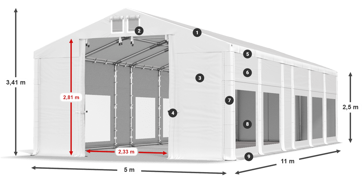 Tetto: MS 580 PVC Pareti: MS 580 PVC 2.5m leggenda