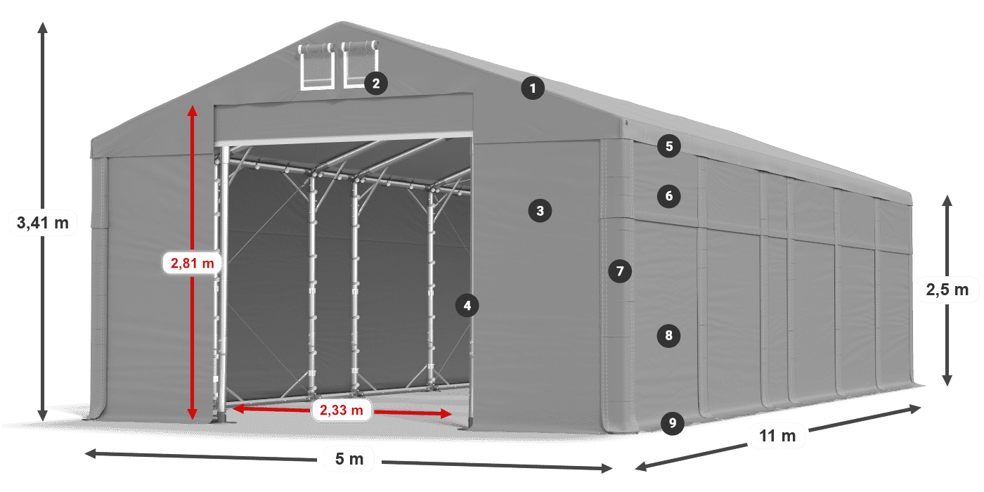 Tetto: MS 580 PVC Pareti: SD 500 PVC 2.5m leggenda