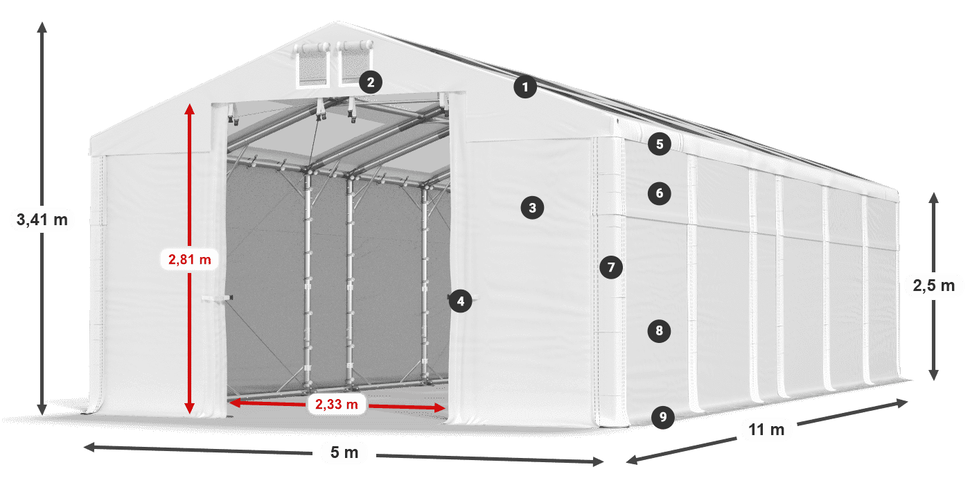 Tetto: MS T 580 PVC Pareti: SD 500 PVC 2.5m leggenda