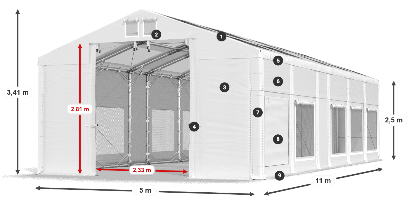 Tetto: MS T 580 PVC Pareti: SD M 500 PVC 2.5m leggenda