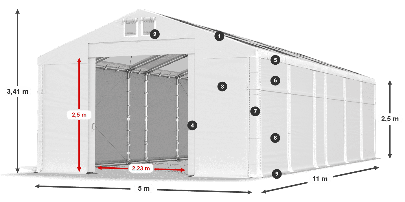 Tetto: MS T 580 PVC Pareti: SD 500 PVC 2.5m leggenda
