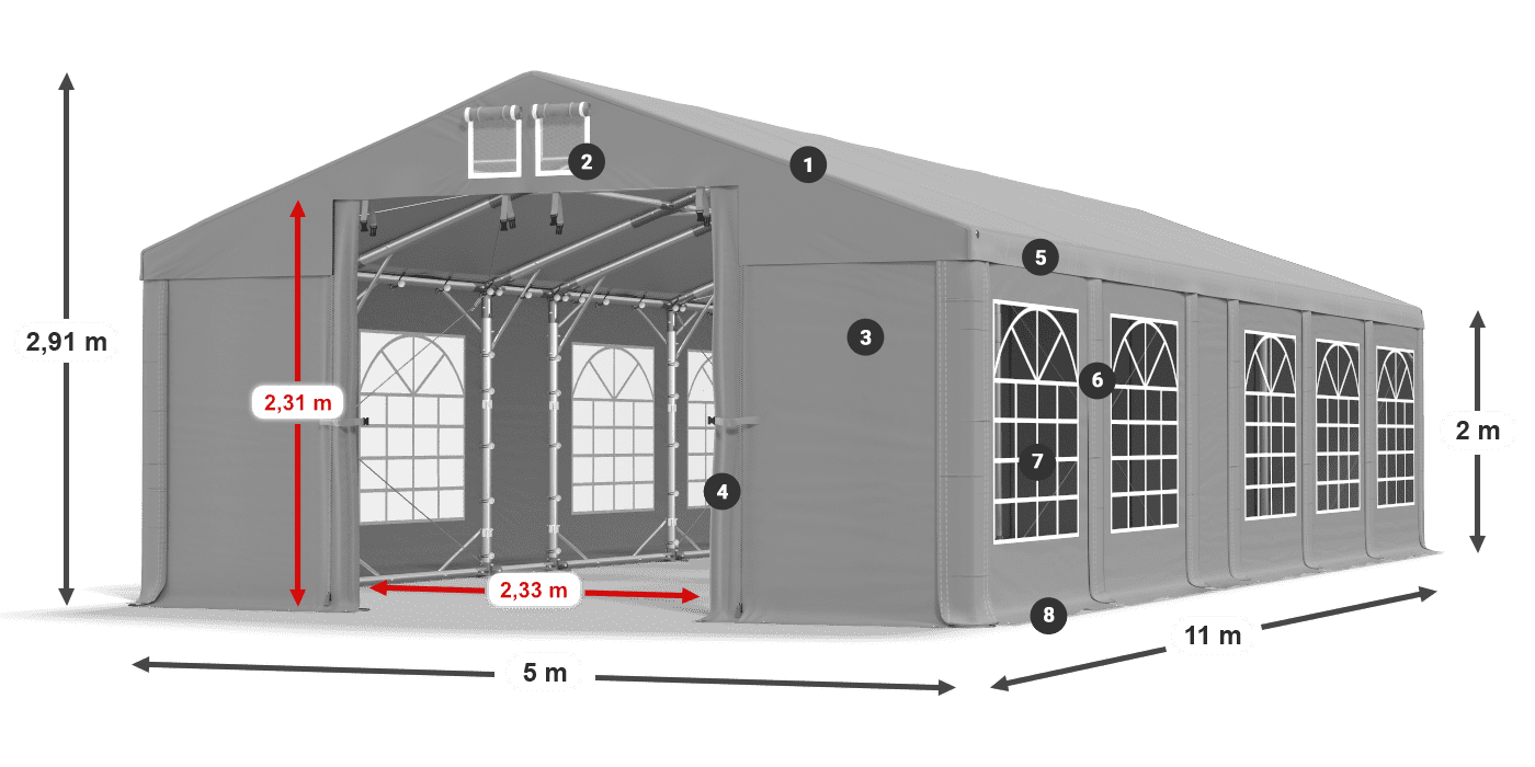 Tetto: FR 620 PVC Pareti: SD 500 PVC 2m leggenda