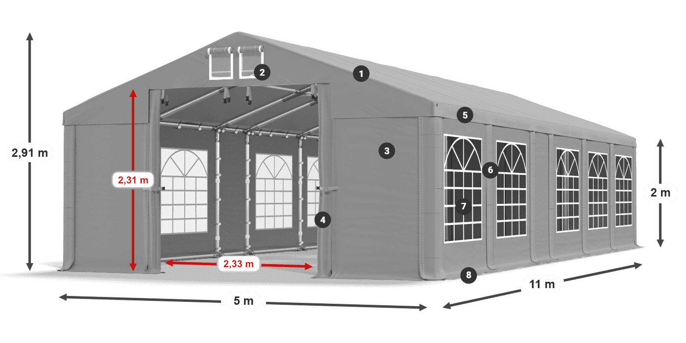 Tetto: FR 620 PVC Pareti: SD 500 PVC 2m leggenda