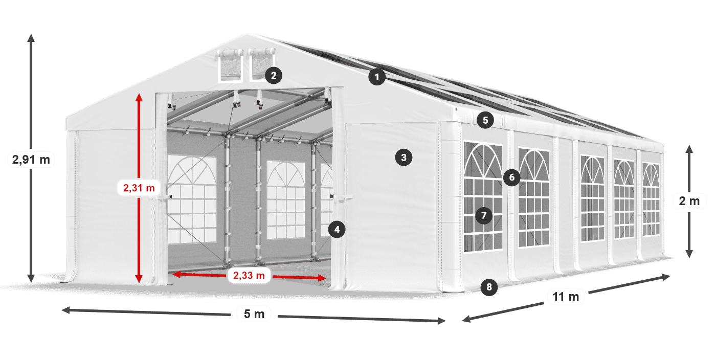 Tetto: MS T 580 PVC Pareti: FR 620 PVC 2m leggenda