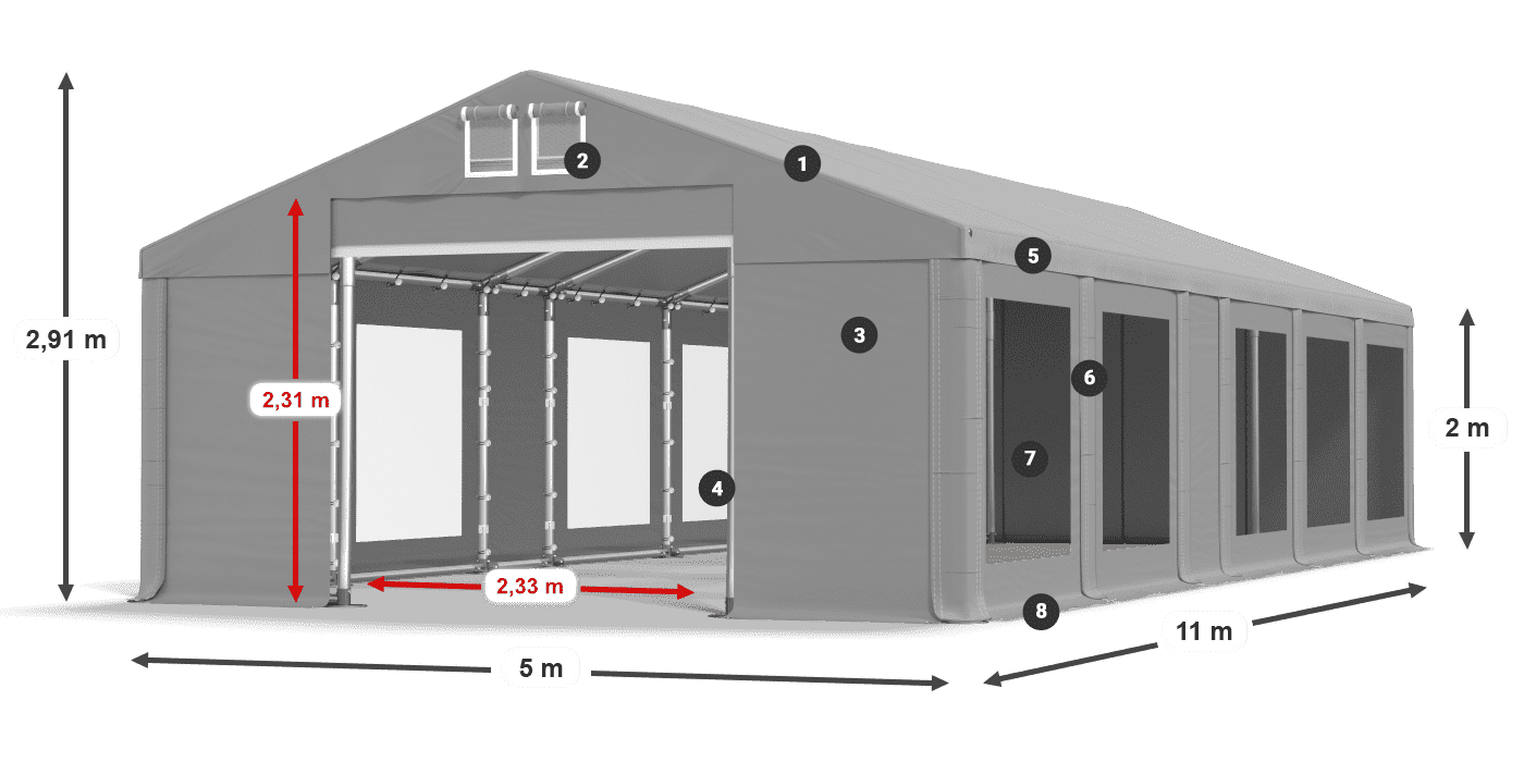Tetto: MS 580 PVC Pareti: MS 580 PVC 2m leggenda