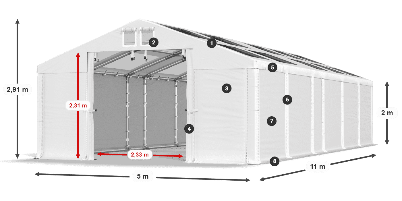 Tetto: MS T 580 PVC Pareti: SD 500 PVC 2m leggenda