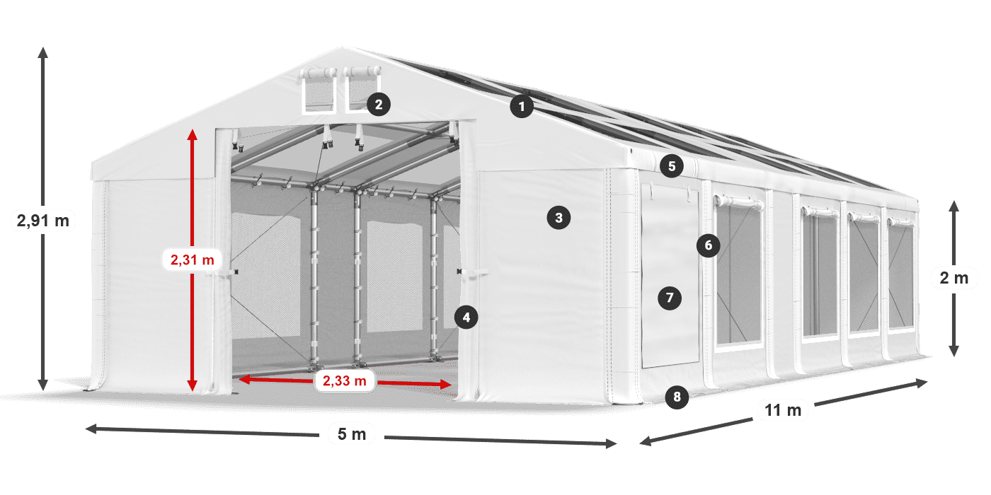 Tetto: MS T 580 PVC Pareti: SDM 500 PVC 2m leggenda
