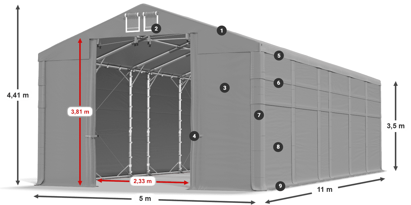Tetto: FR 620 PVC Pareti: MS 580 PVC 3.5m leggenda