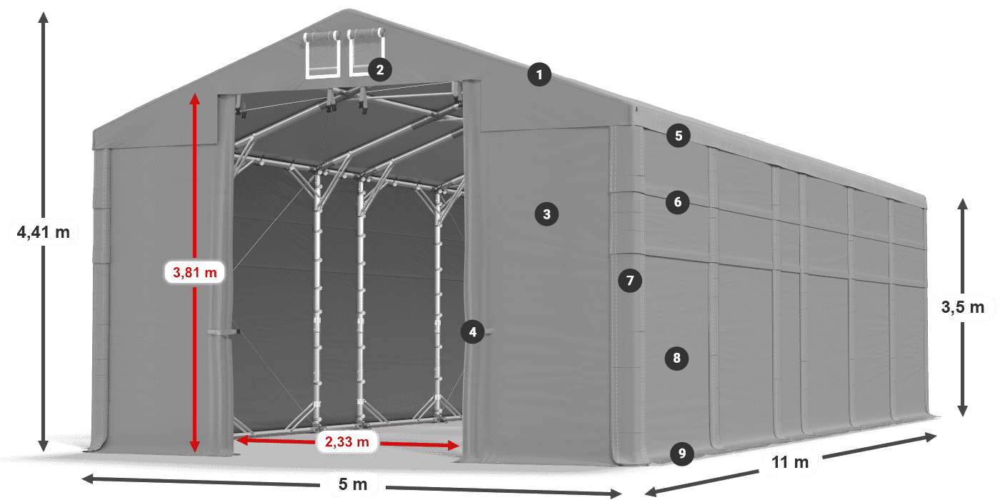 Tetto: MS 580 PVC Pareti: FR 620 PVC 2.5m leggenda