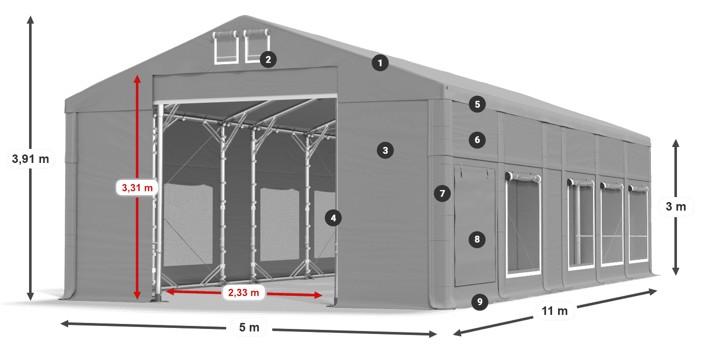 Tetto: FR 620 PVC Pareti: SD 500 PVC 3m leggenda