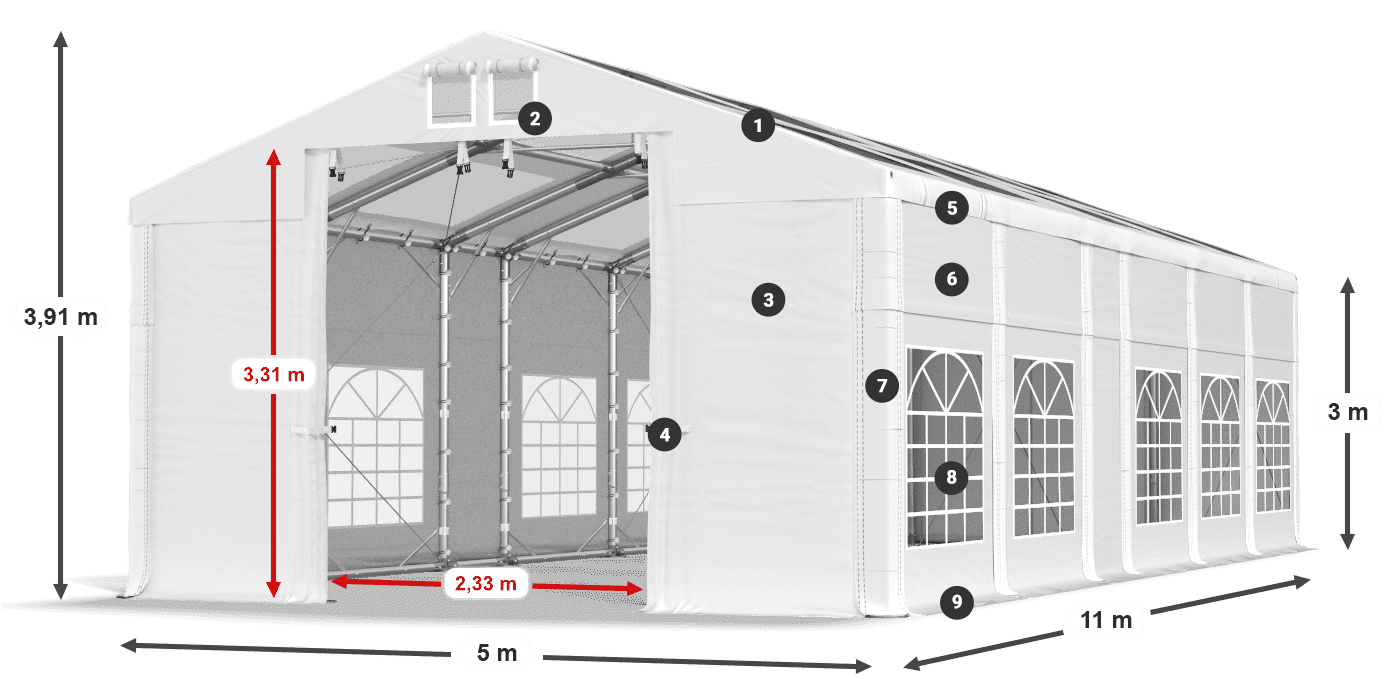 Tetto: MS T 580 PVC Pareti: FR 620 PVC 3m leggenda