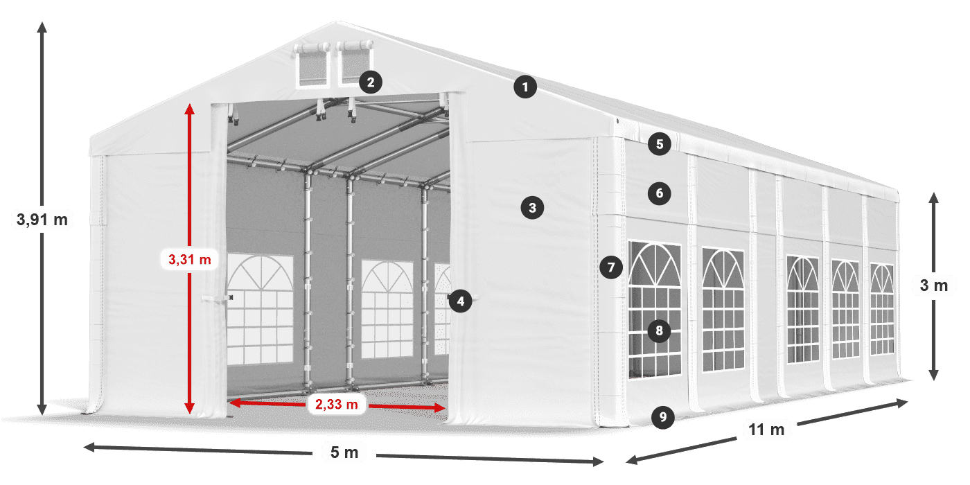 Tetto: MS 580 PVC Pareti: FR 620 PVC 3m leggenda