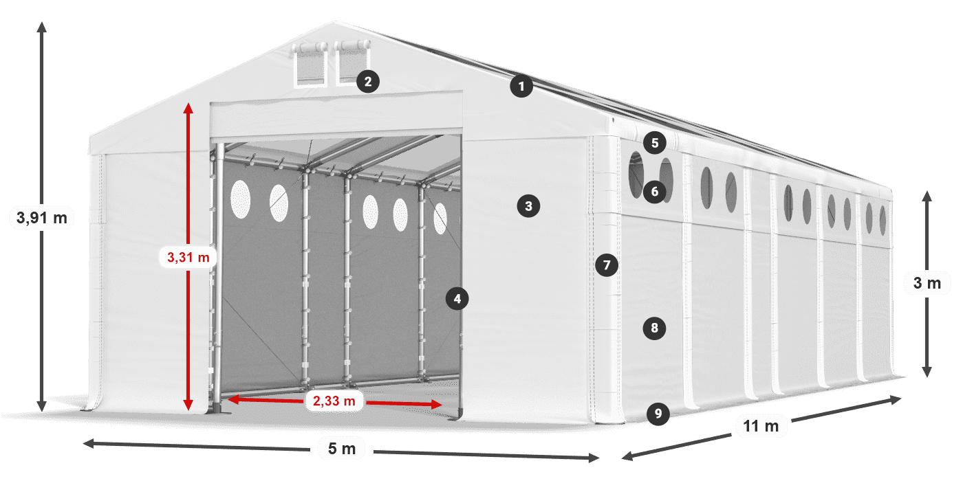 Tetto: MS T 580 PVC Pareti: FR O 620 PVC 3m leggenda