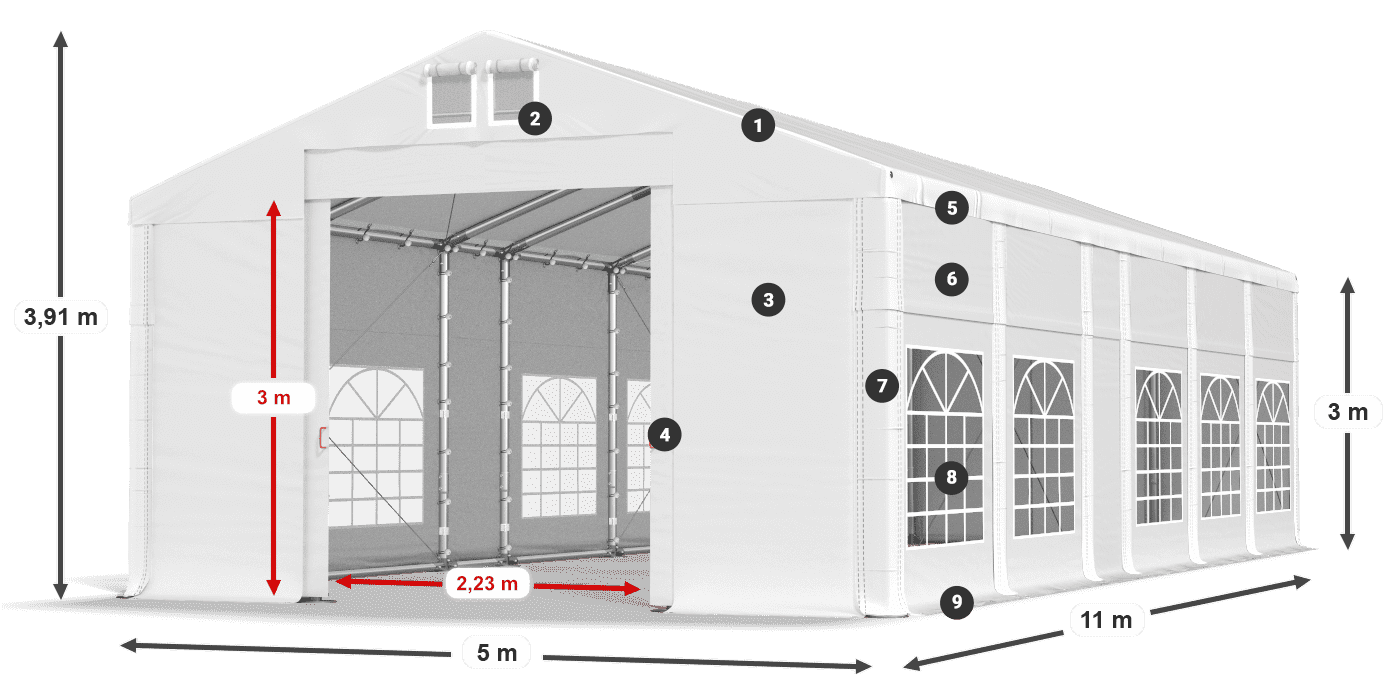 Tetto: MS 580 PVC Pareti: FR 620 PVC 3m leggenda